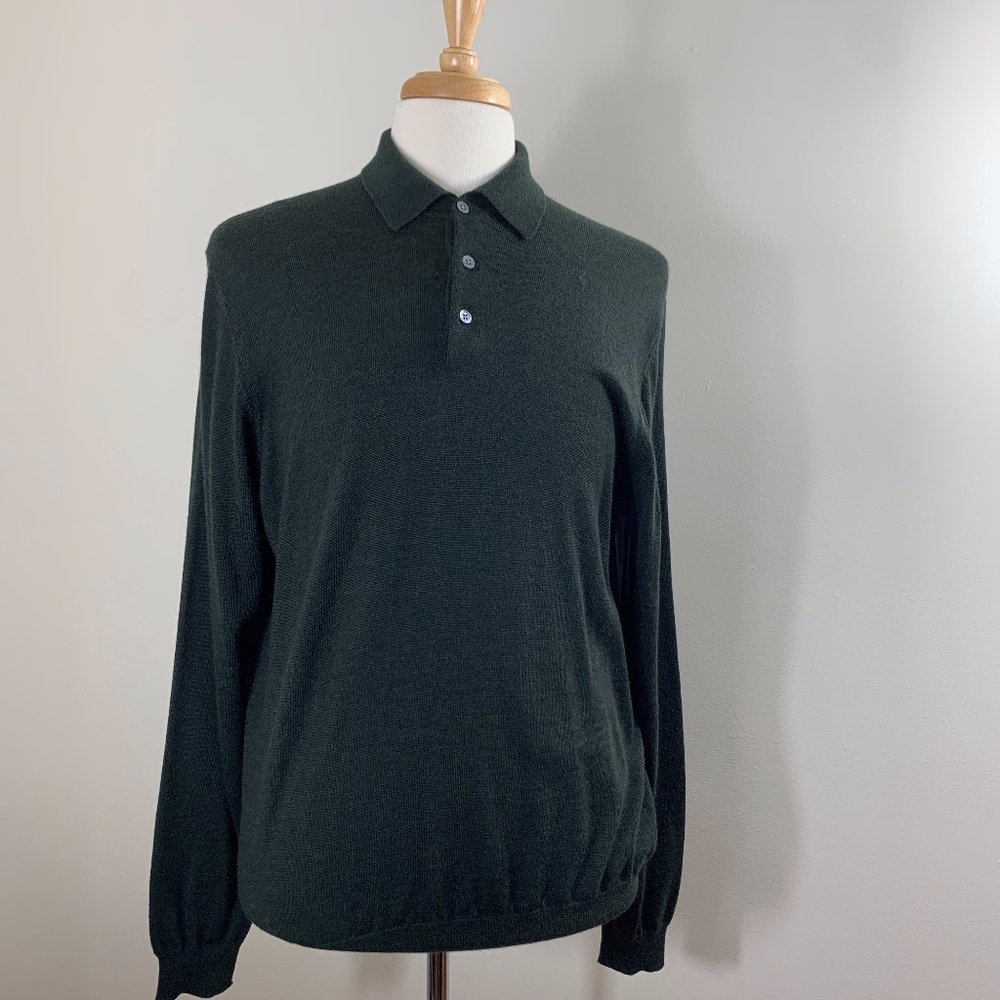 Brooks Brothers Green 3-Button Merino Wool Sweater